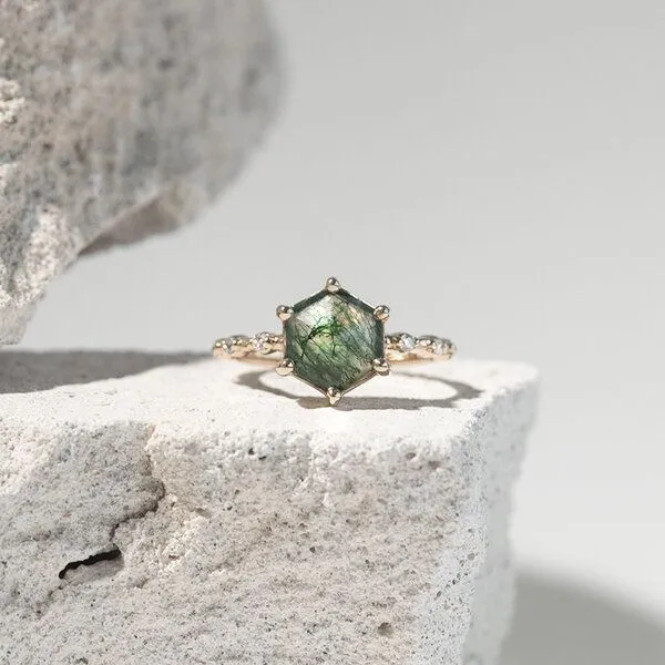 Eppi Eppi Einzigartiger Ring mit einem Moosachat Sally, Rosa, – Produktbild 2 von 3