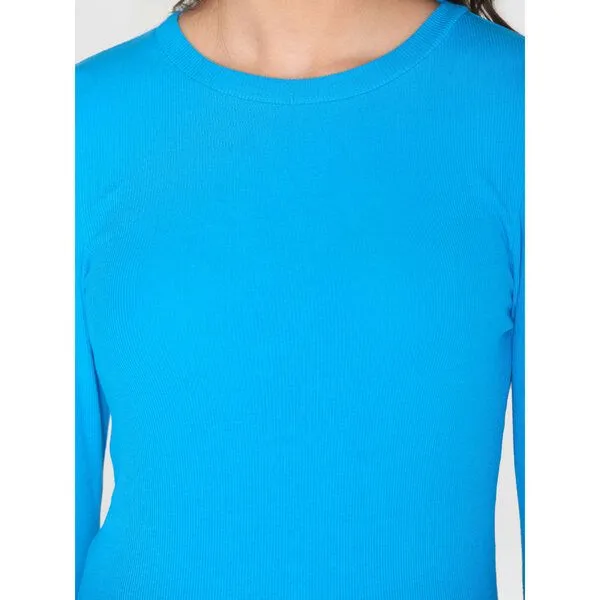 KnowledgeCotton Apparel KnowledgeCotton Apparel Langarmshirt - Rib Scoop neck long sleeved - aus Bio-Baumwolle, Blau (malibu blue), – Produktbild 3 von 3