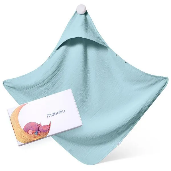 Mababu Mababu Kapuzenhandtuch Baby,100% GOTS Musselin Bio Baumwolle, 75x75cm, Baby Erstausstattung Neugeborene, Sea green, – Produktbild 1 von 2