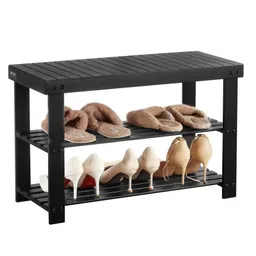 Vevor Vevor Schuhregalbank Schuhbank (703 x 288 x 451 mm), Eingangsbereichsbank aus Bambus, 3-stufiges Schuhregal (130 kg belastbar), für Haustür Flur Wohnzimmer Schlafzimmer Schwarz – Produktbild 1 von 1