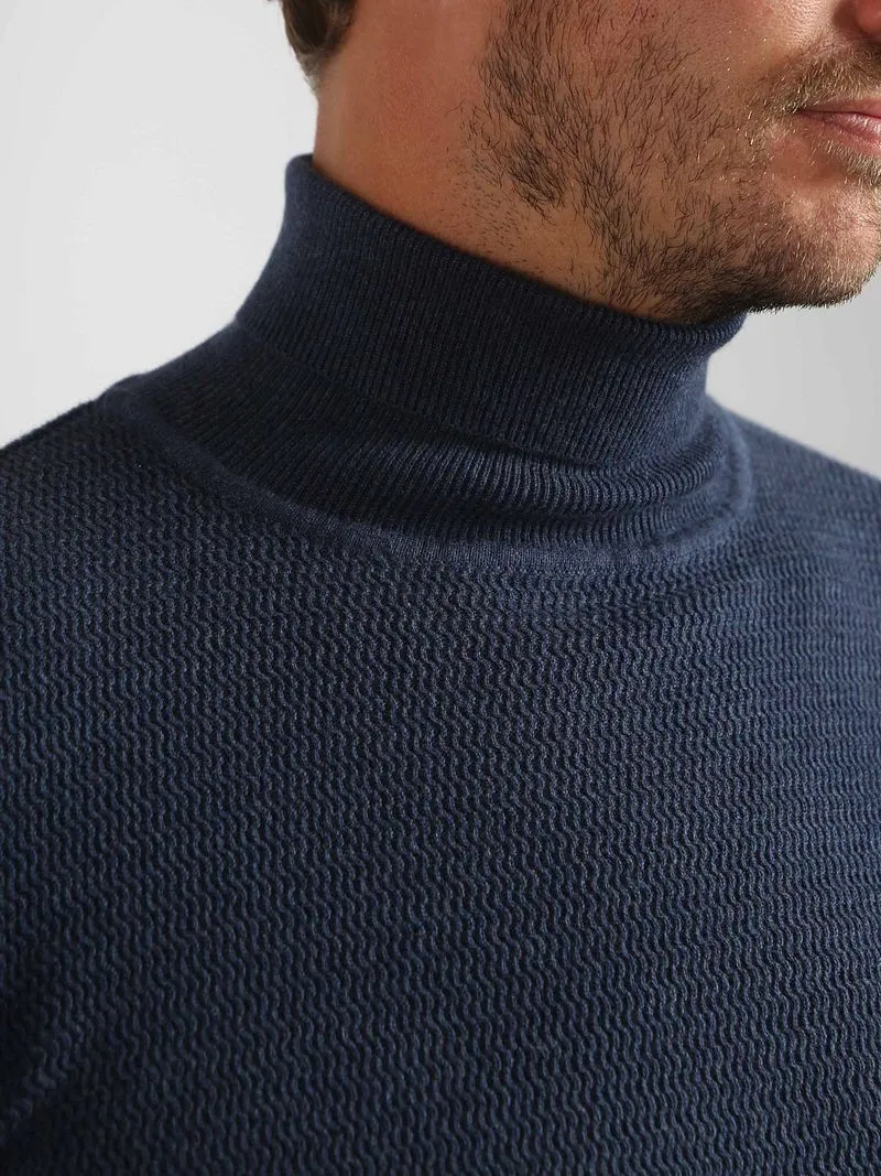 Suitable Suitable Rollkragenpullover Structure Melange Marine - Größe L, Dunkelblau, – Produktbild 3 von 5