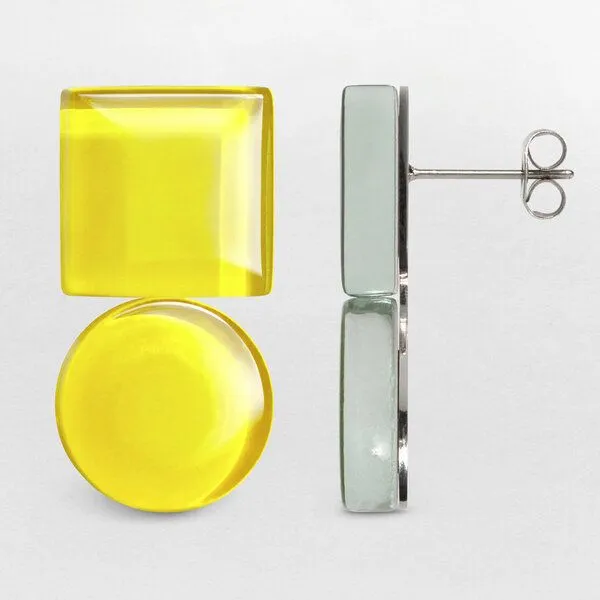 ALEXASCHA ALEXASCHA Geometrische Statement Ohrringe aus Glas | Bauhaus Design | 16 Farbkombinationen, Zitronengelb, – Produktbild 4 von 4