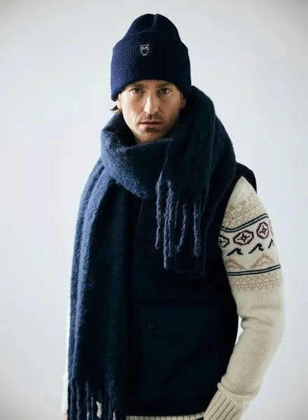KnowledgeCotton Apparel KnowledgeCotton Apparel Woll-Mütze - Rib Beanie - aus 100% Merino Wolle, Blau (total eclipse), – Produktbild 2 von 3