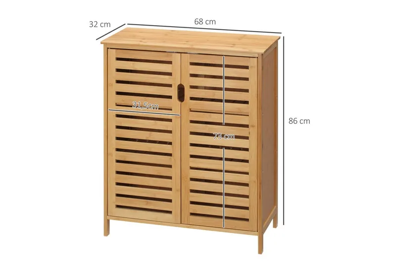 kleankin kleankin Badkommode Badezimmerschrank, Badschrank (Beistellschrank mit 2 Lamellentüren, Innenregalen, 1 St., Bambus Aufbewahrungsschrank für Badezimmer), 68 x 32 x 86 cm, Beige, – Produktbild 3 von 5