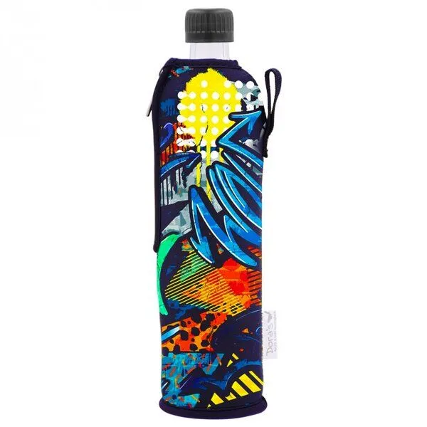 Dora's Dora's Dora’s Glas-Trinkflasche mit Neoprenbezug (0,5l) – Isoliert & Stylisch, Graffiti, – Produktbild 3 von 3