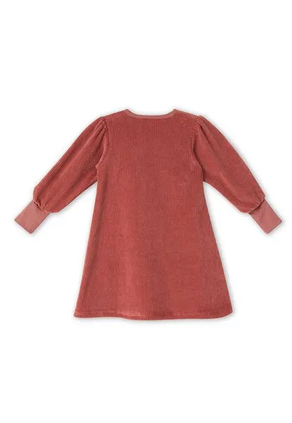 Leela Cotton Leela Cotton Kinder Langarmkleid aus Cordstoff 100% Bio Baumwolle für Mädchen Strickkleid mit Rundhalsausschnitt, Dunkel mauve, – Produktbild 3 von 5