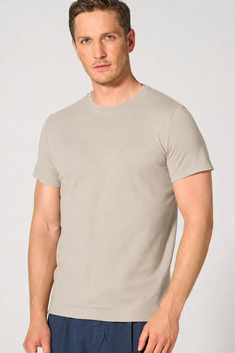HempAge Hempage Herren vegan T-Shirt Slim Fit Distel Beige, Beige, – Produktbild 2 von 4