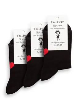 FellHerz 3er Pack Socken mit Viskose (aus Bambus-Cellulose) Herz schwarz - 39-42 – Produktbild 1 von 1