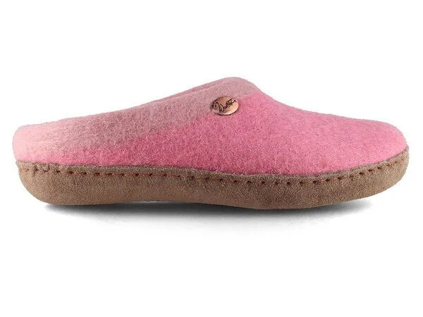 WoolFit WoolFit Sherpa Barfuß-Hausschuhe unisex Filz-Pantoffeln mit Ledersohle, nachhaltig aus 100% Wolle, Pink, – Produktbild 4 von 4