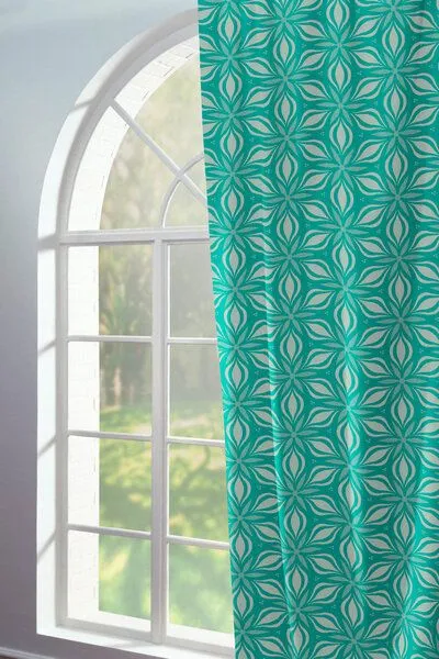 Nature by Adam Nature by Adam Vorhang aus 100% Bio-Baumwolle - Made in Germany - Retro Floret, Petrol, – Produktbild 4 von 7