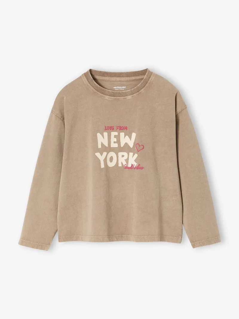 Vertbaudet Langarmshirt mit New-York-Motiv und fluoreszierenden Details, Sandfarben, – Produktbild 2 von 4