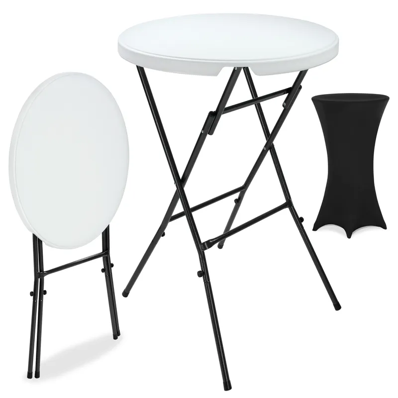 Casaria® Stehtisch Weiß mit Husse Schwarz Ø72cm klappbar 110cm Höhe – Produktbild 1 von 2