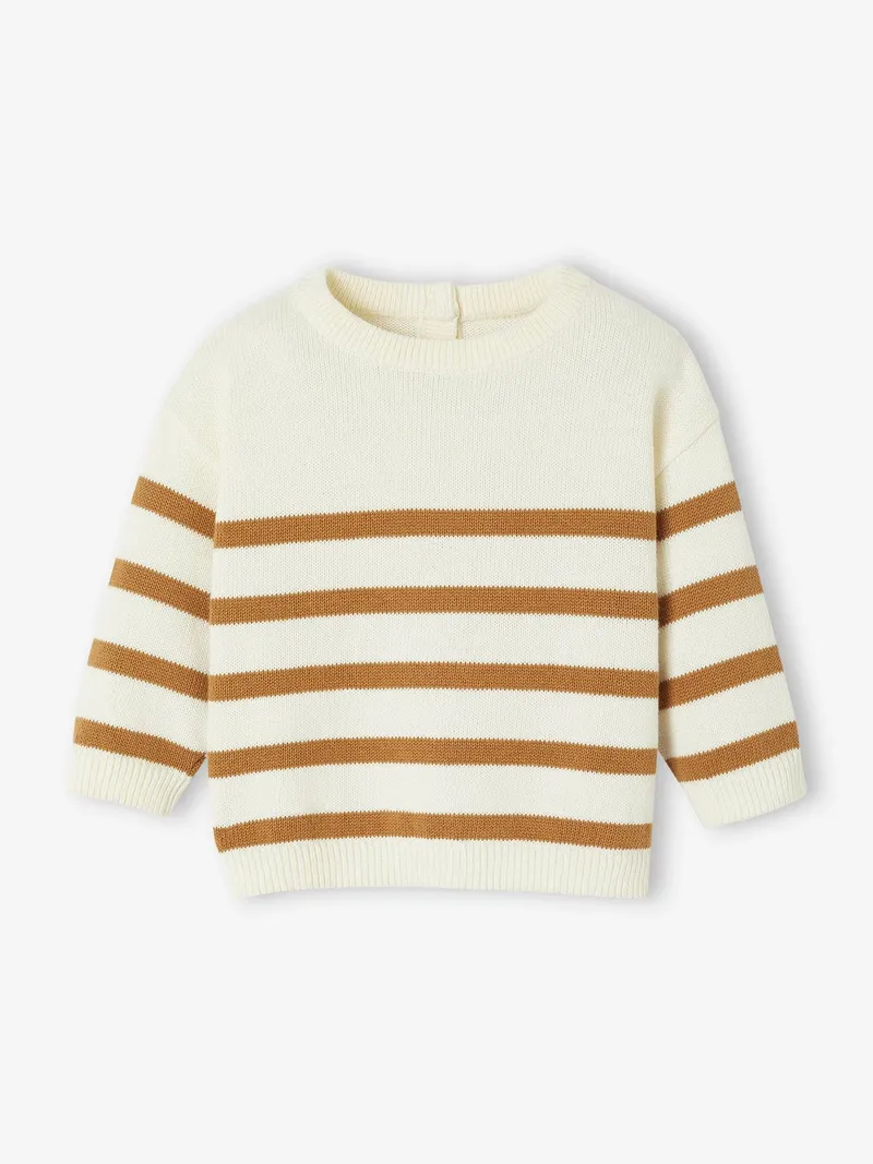 Vertbaudet Gestreifter Baby Strickpullover 100% Bio-Baumwolle GOTS-zertifiziert personalisierbar, Karamell, – Produktbild 1 von 3