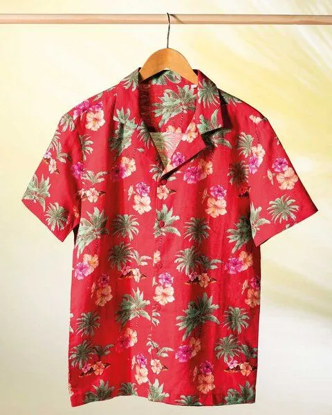 YTWOO YTWOO Herren Hawaii Hemd | Bio -Baumwolle-Leinen-Mix | Aloha Shirt | Kurzarm Hemd, Tropenrot mit hawaiiblumen, – Produktbild 1 von 4