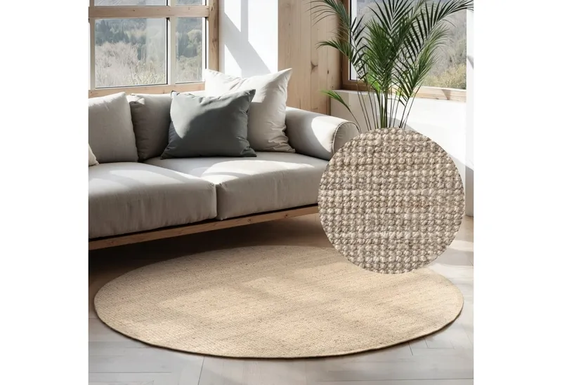 HANSE Home Teppich Jaipur Juteteppich, als Läufer und in Rund, rund, Höhe: 10 mm, 100% Naturfaser, Wohnzimmer, Esszimmer, Schlafzimmer, Weiß, – Produktbild 1 von 6