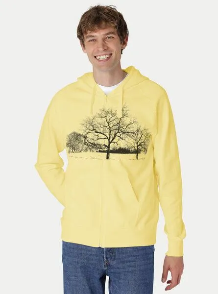 Peaces.bio - handbedruckte Biomode Peaces.bio - handbedruckte Biomode Zip-Hoodie Landscape Herren, Hellgelb, – Produktbild 2 von 2