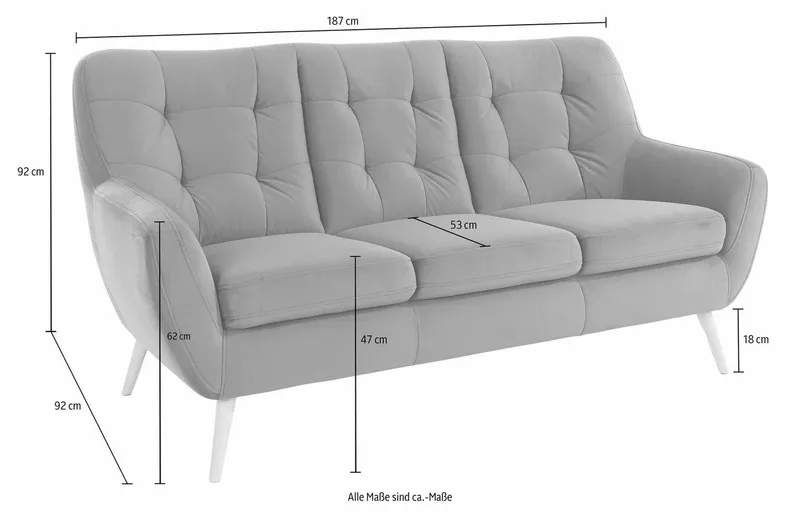 exxpo - sofa fashion 3-Sitzer Scandi, bequem, aufwendige Rückenpolsterung für mehr Sitzkomfort, aktuelle Farben in hochwertigen Bezugsqualitäten, Holzfuß, Grau, – Produktbild 4 von 5