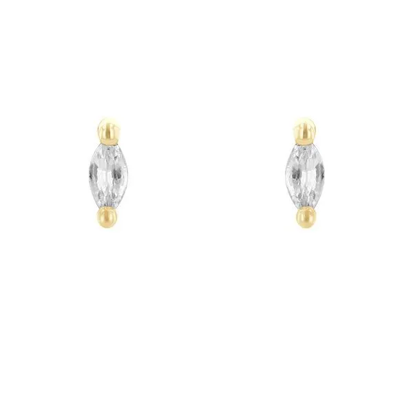 Eppi Eppi Minimalistische Ohrstecker mit weißen Saphiren Daina, Gelb, – Produktbild 3 von 4