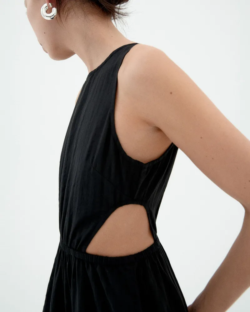 thinking mu Thinking MU Damen vegan Kleid Seersucker Kin Schwarz, Schwarz, – Produktbild 1 von 2
