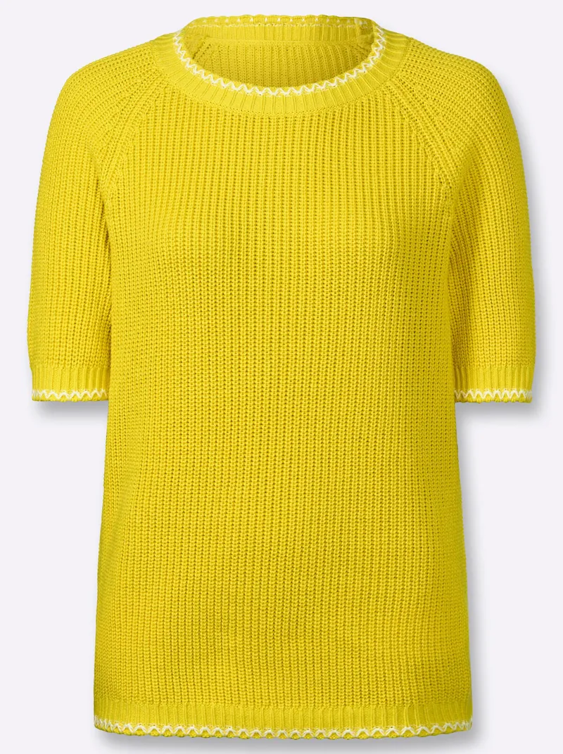 Witt Kurzarmpullover, Limone-ecru-gemustert, – Produktbild 1 von 2
