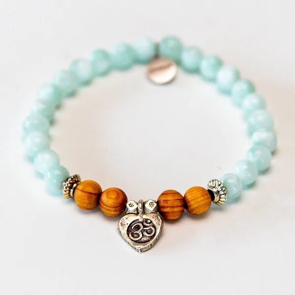 Divasya Divasya Armband "OM Love" aus echten Natursteinen & Sandelholz mit 925 Silber, Mint, – Produktbild 1 von 3