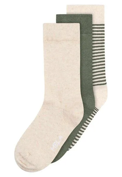 MELA MELA Basic Socken 3 Paare aus 100% Bio-Baumwolle, Cream melange,thymian,thymian gestreift, – Produktbild 1 von 1