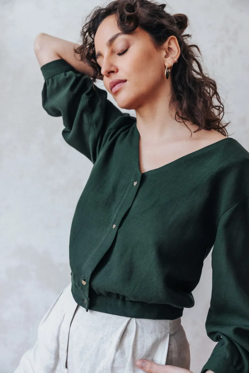 Jyoti - Fair Works Jyoti - Fair Works Damen vegan Bluse Sahay Olive, Dunkelgrün, – Produktbild 1 von 2
