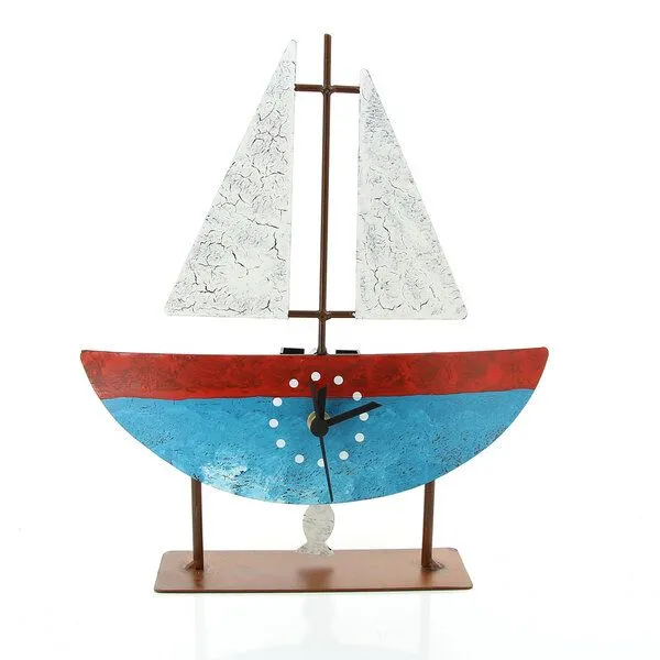 GLOBO Fair Trade GLOBO Fair Trade Standuhr SEGELBOOT mit Pendel, Metall, Blau-rot, – Produktbild 1 von 4