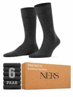 NERS Basicsocken aus Bambus Damen & Herren, ohne Naht im Zehenbereich, Komfortbund (Spar-Set, 6-Paar, verstärkte Verse) Premium Bambussocken Atmungsaktiv & Weich, mit Geschenkbox – Produktbild 1 von 1