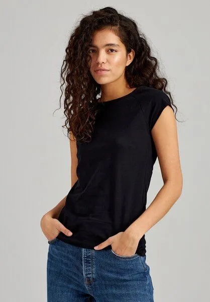 THOKKTHOKK ThokkThokk Damen Cap Sleeve T-Shirt TT01 unifarben aus Bio-Baumwolle, Schwarz, – Produktbild 1 von 3