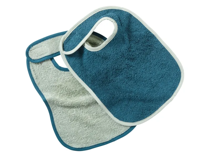 HANS NATUR HANS NATUR Lätzchen mit Klettverschluss Bio Baumwolle 2er Set Maße 32 x 27 cm, Blau, – Produktbild 1 von 2
