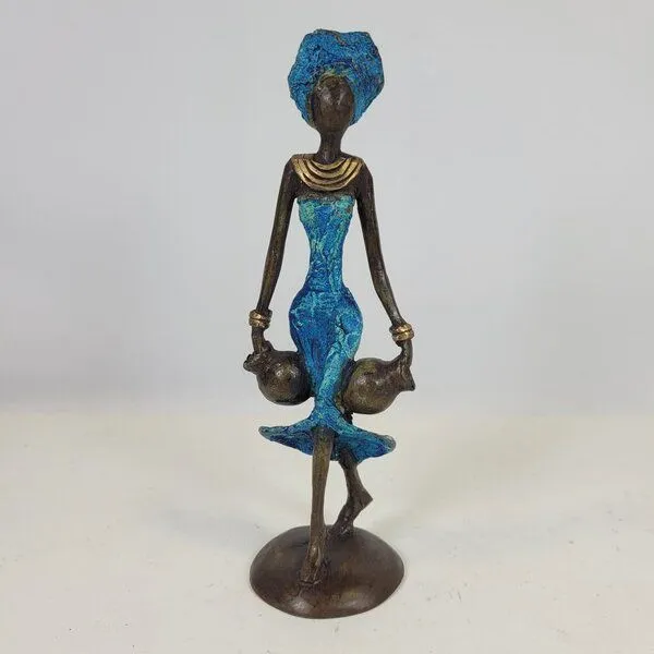 Moogoo Creative Africa Moogoo Creative Africa Bronze-Skulptur "Frau mit zwei Amphoren" by Soré | verschiedene Farben und Größen, Blau, – Produktbild 1 von 4