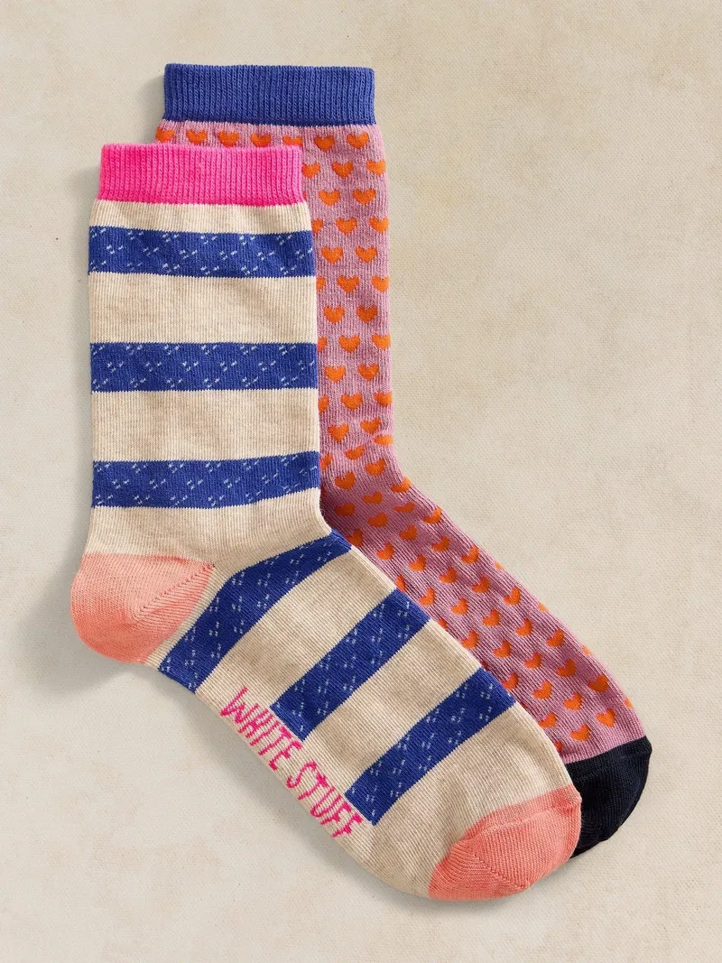 White Stuff 2er-Pack Socken Herzen & Streifen - 36-38, Grau multi, – Produktbild 1 von 2