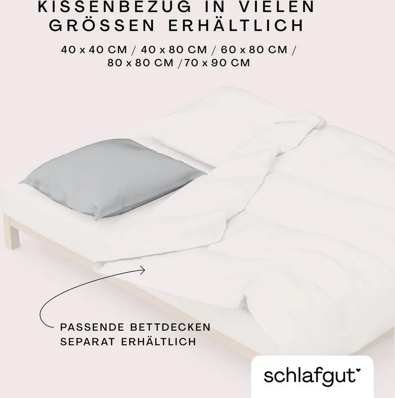 Schlafgut Schlafgut Kissenbezug Premium Kissenhülle Woven Satin, 100% Baumwolle, (1 Stück), Ton-in-Ton Reißverschluss, Fadendichte von 300tc, Uni, OEKO Tex, Grau, – Produktbild 5 von 8