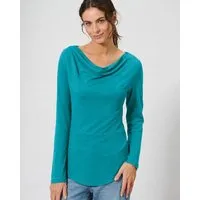 HempAge HempAge Damen Langarmshirt mit Wasserfallkragen Hanf/Biobaumwolle, Pacific grün, – Produktbild 1 von 1