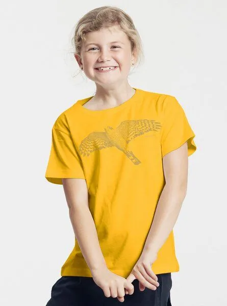 Peaces.bio - handbedruckte Biomode Peaces.bio - handbedruckte Biomode Bio-Kinder T-Shirt Sperber, Gelb, – Produktbild 2 von 2