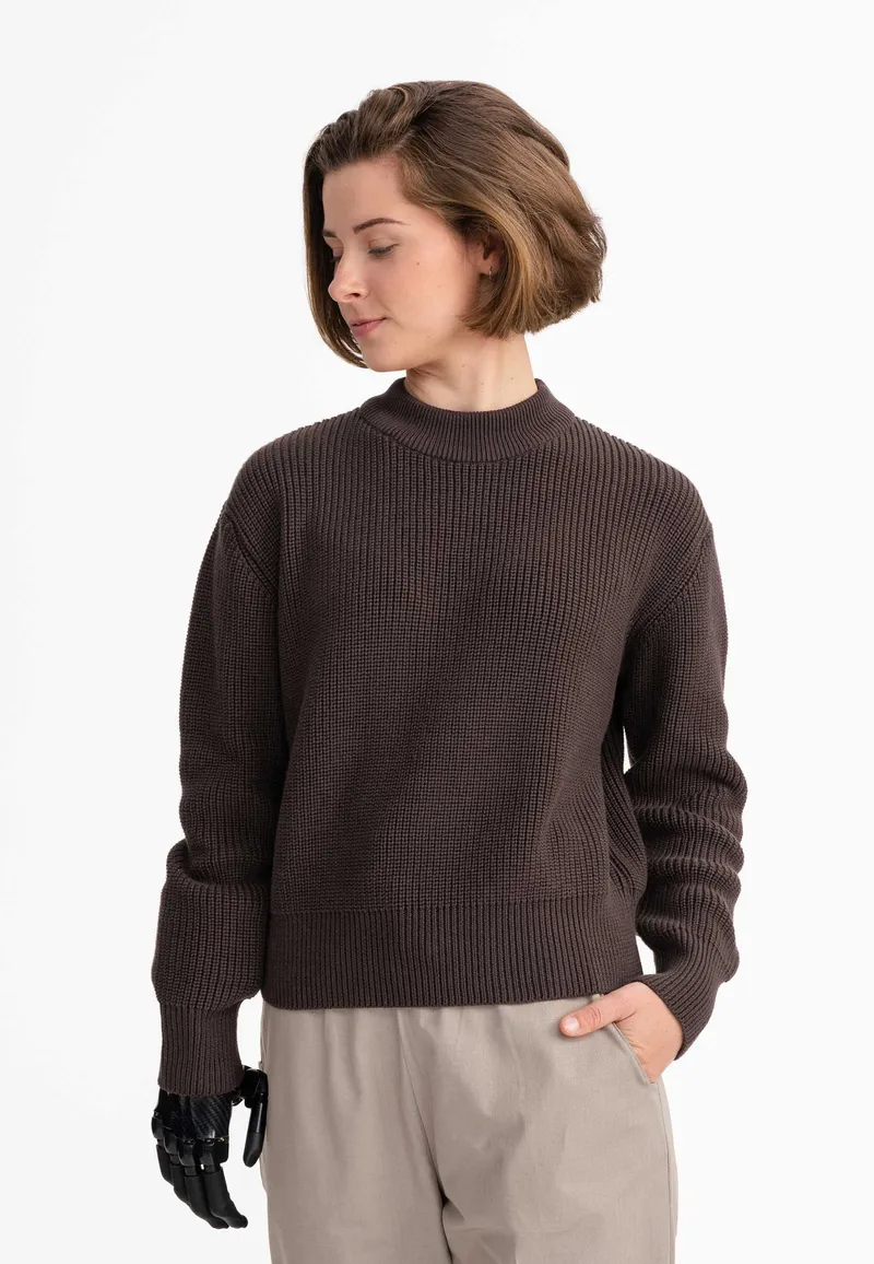 MELA MELA Damen vegan Pullover Rippenstrick Manika Dunkelbraun, Dunkelbraun, – Produktbild 1 von 1