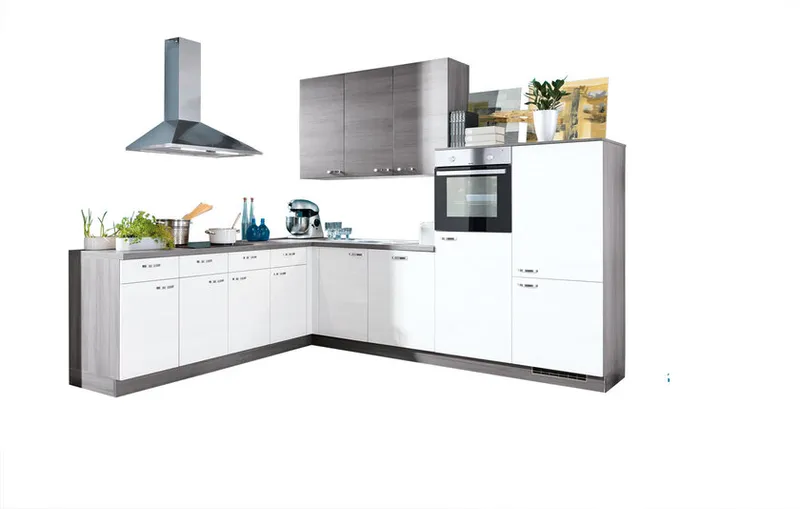 Express Küchen Express Winkelküche Plan Eiche Weiß/Eiche Grau Nachbildung 245 x 295 cm, Grau, – Produktbild 2 von 2
