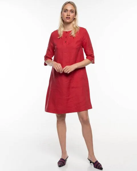 Alma & Lovis Alma & Lovis Legeres Tunika-Kleid mit Knopfleiste aus reinem Leinen | Leinen Kleid, Granat (rot), – Produktbild 2 von 4