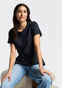 ragwear ragwear Kurzarmshirt MINTTA ZIG ZAG O in Zick-Zack-Optik mit Markenschriftzug am Ausschnitt – Produktbild 1 von 1