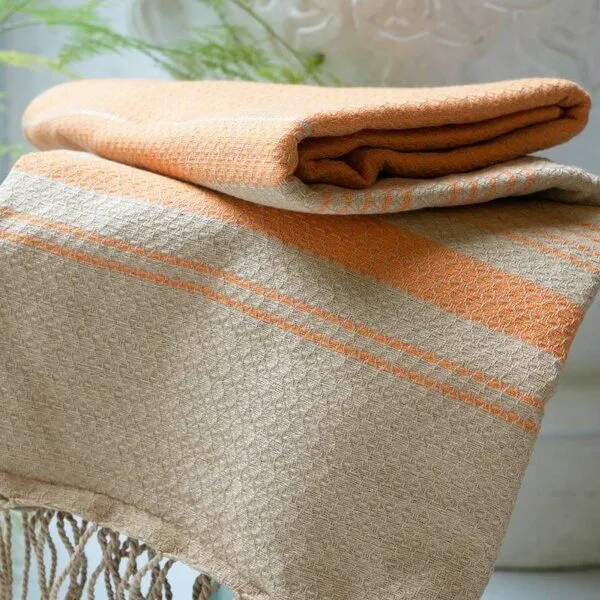 Karawan authentic Karawan authentic Hamamtuch Bio-Baumwolle Sand, Orange, – Produktbild 1 von 4