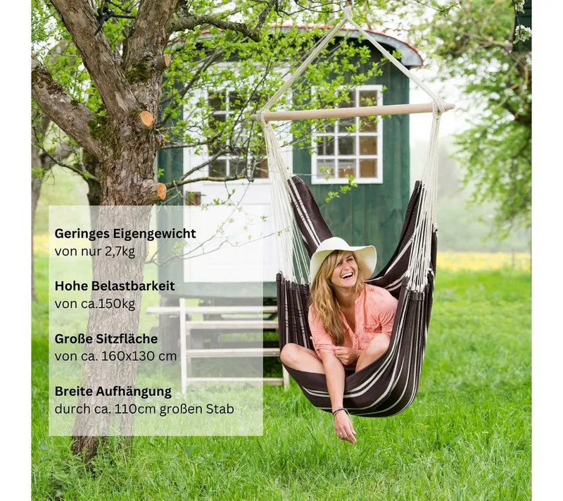 amazonas amazonas Hängesessel Brasil KingSize Hängestuhl (Belastbarkeit 150 kg, Handgefertigt, aus recycelten Materialien), Große Sitzfläche, Braun, – Produktbild 2 von 4