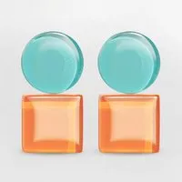 ALEXASCHA ALEXASCHA Geometrische Clip Ohrringe aus Glas | Bauhaus Design | 16 Farbkombinationen, Türkis & gelb, – Produktbild 1 von 1
