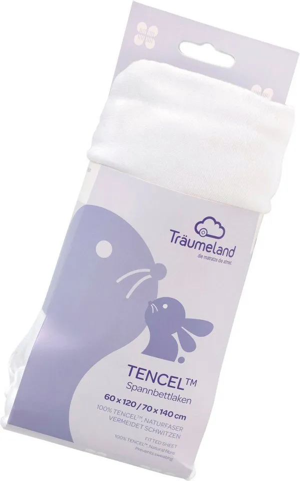 Träumeland Träumeland Bettlaken hochwertiges Spannbetttuch aus Tencel®, Tencel™, Gummizug: rundum, (1 Stück), Tencel® sorgt für ein besonders trockenes, gesundes Schlafklima, Weiß, – Produktbild 1 von 2