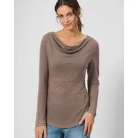 HempAge HempAge Damen Langarmshirt mit Wasserfallkragen Hanf/Biobaumwolle, Gravel, – Produktbild 1 von 1