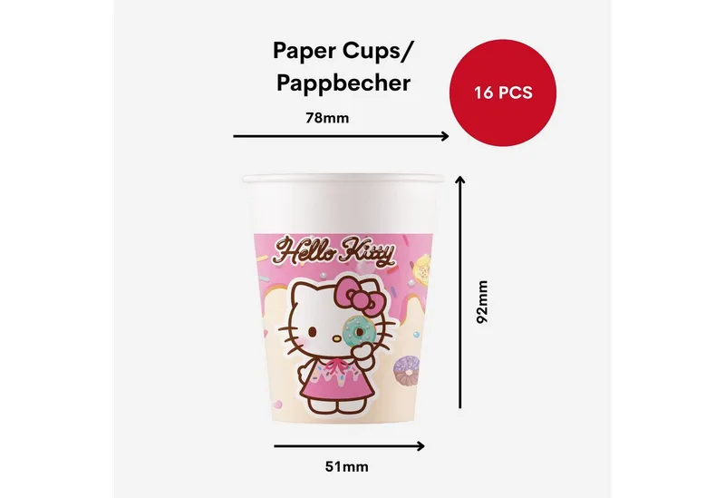 Procos Einweggeschirr-Set Hello Kitty Partygeschirr Set 52-tlg Kindergeburtstag Teller Becher, 16 Personen, Bunt, – Produktbild 3 von 4