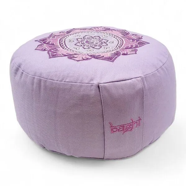 BAGHI BAGHI Meditationskissen Rund Om Bestickung - Sitzhöhe 15cm Bio-Baumwolle kbA, Lavendel, – Produktbild 3 von 4