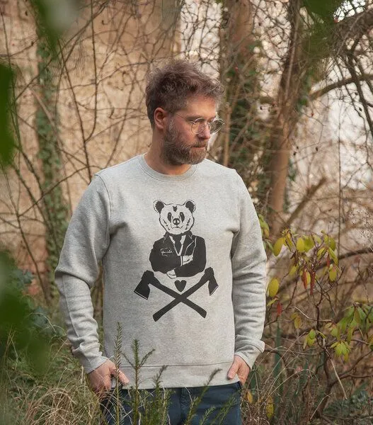 päfjes päfjes Bruno Bär - Fair Wear Unisex Sweater - Heather Grey, Grau, – Produktbild 3 von 3