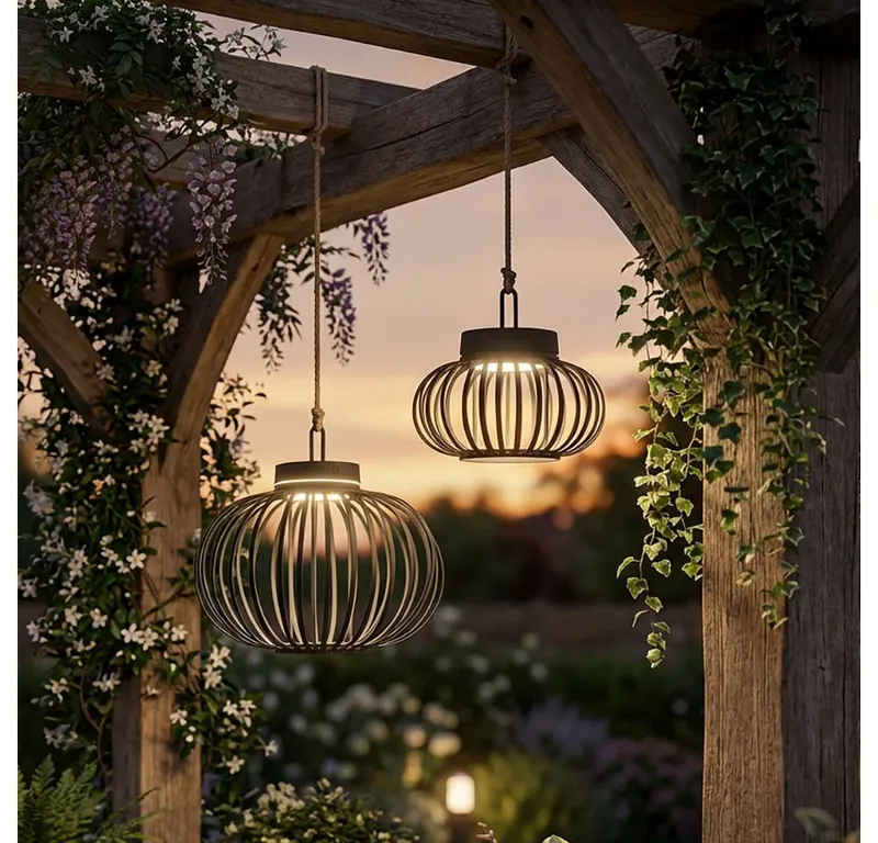 JUST LIGHT JUST LIGHT LED Außen-Tischleuchte, LED-Leuchtmittel fest verbaut, Warmweiß, LED Tischleuchte Pendellampe Akku Bambus schwarz USB Touchdimmer 2x, Schwarz, – Produktbild 4 von 8