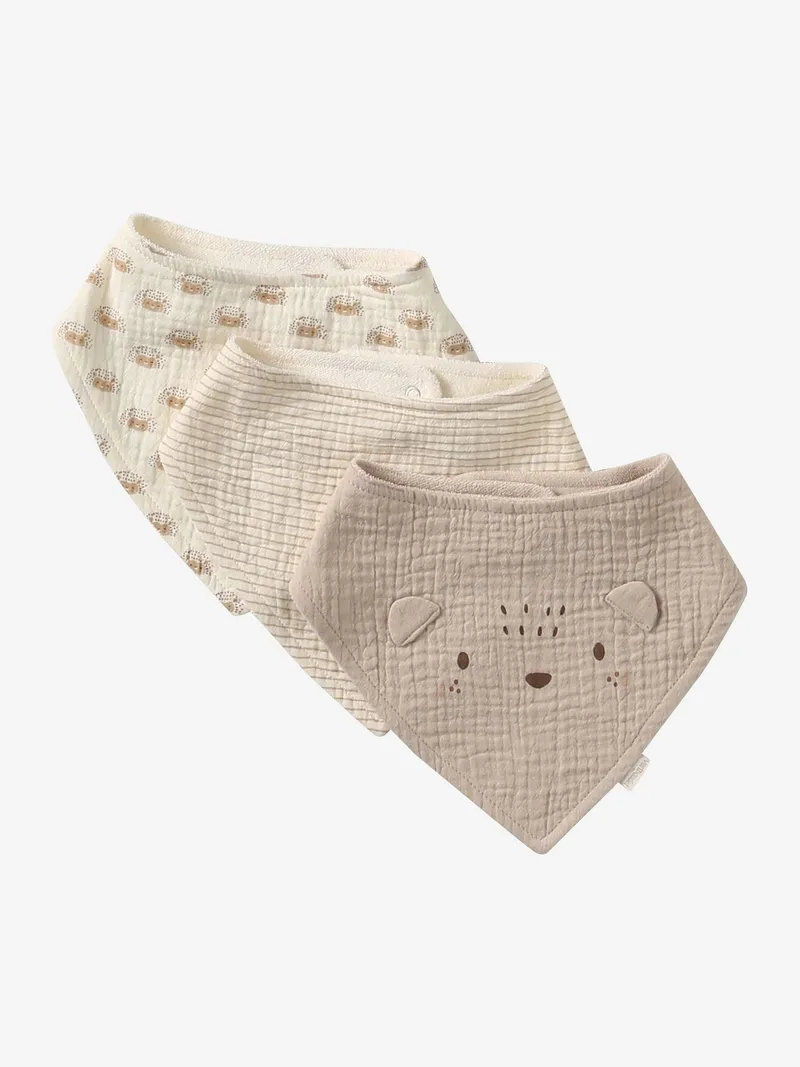 Vertbaudet 3er-Pack Baby Lätzchen, Igel hellbraun, – Produktbild 1 von 4